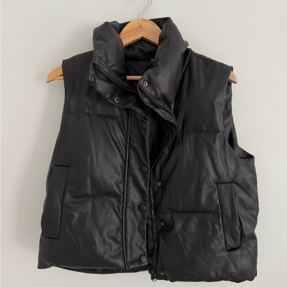 Splash Black Leather Jacket High Collar Quilted